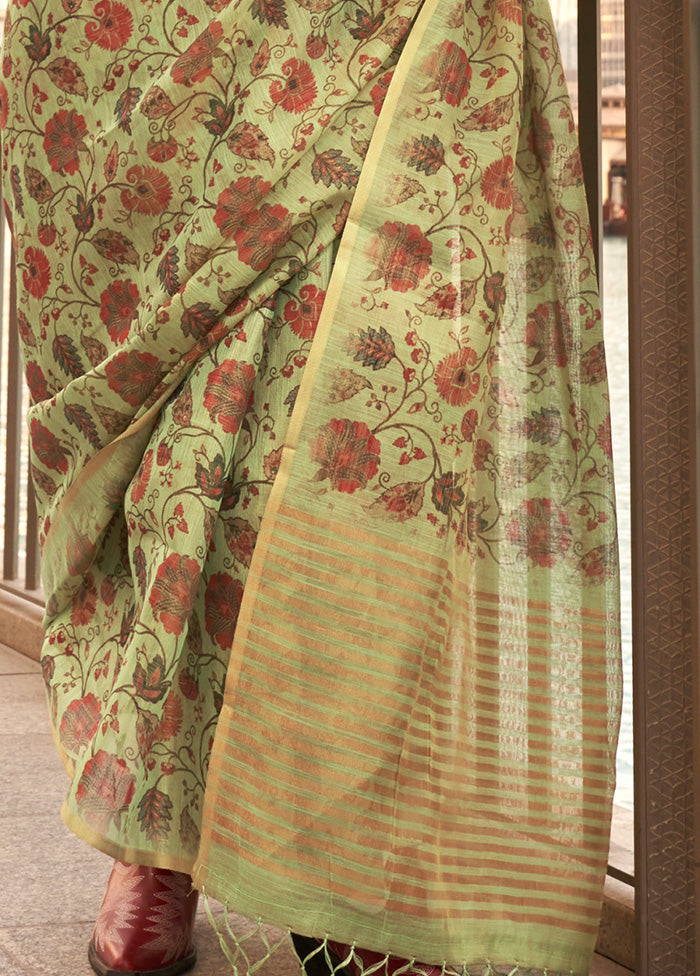 Pista Green Spun Silk Saree With Blouse Piece Buy Cheap Cheap