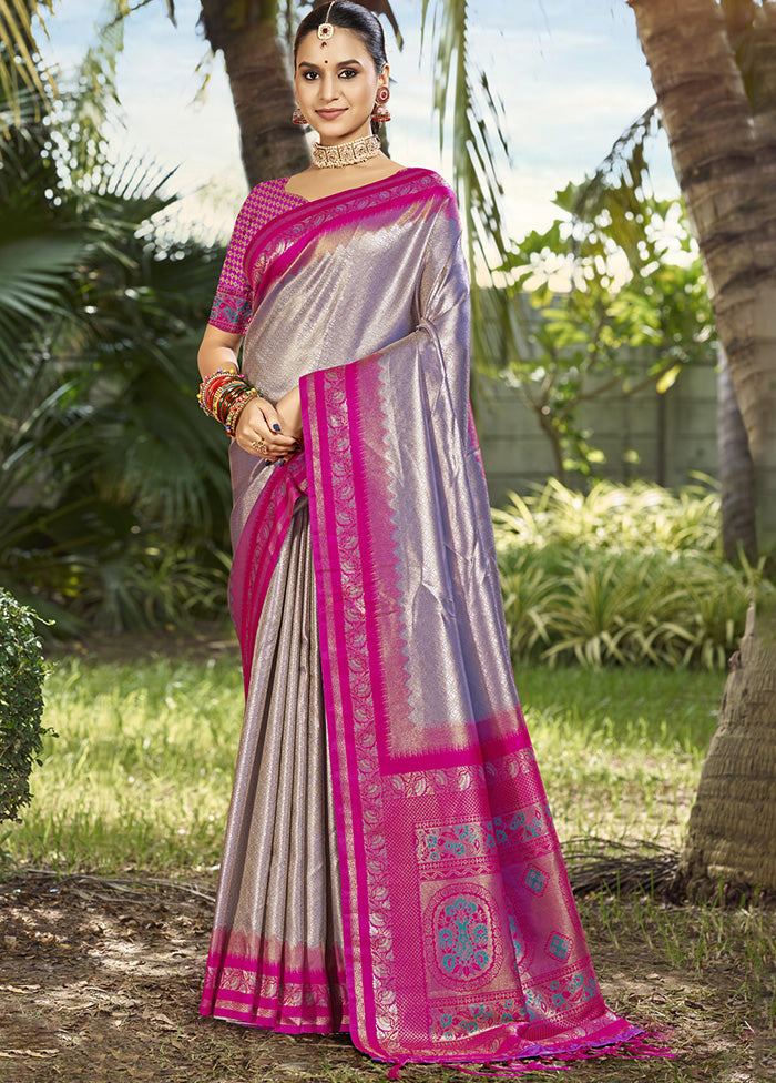 Purple Spun Silk Saree With Blouse Piece Discount Shop Offer