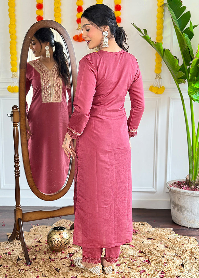 3 Pc Burgundy Readymade Viscose Suit Set Visit For Sale