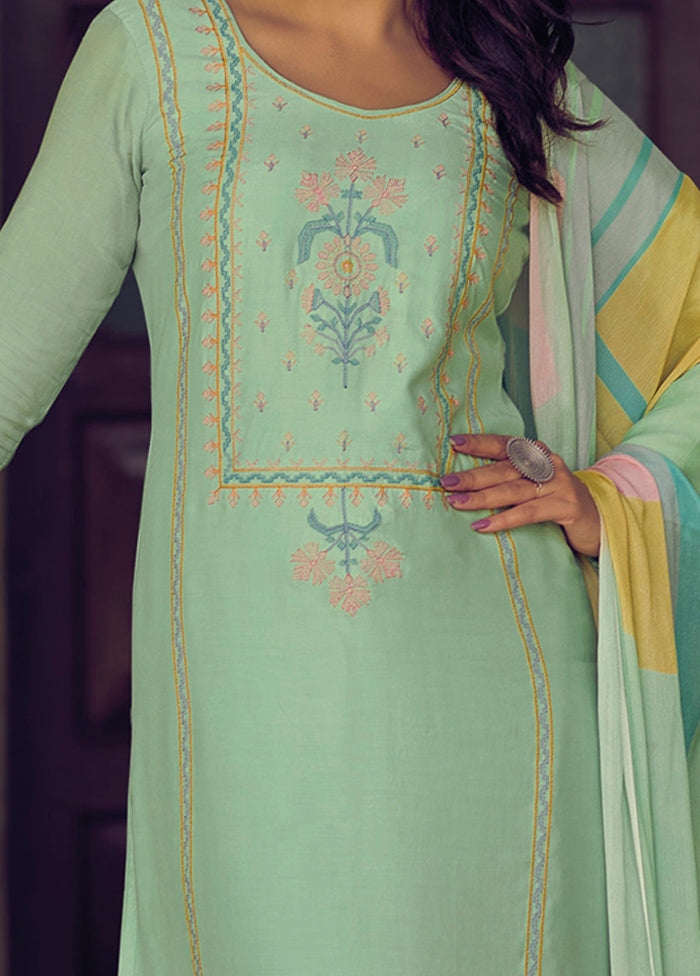 3 Pc Green Unstitched Silk Suit Set Low Pice Fee Shipping For Sale