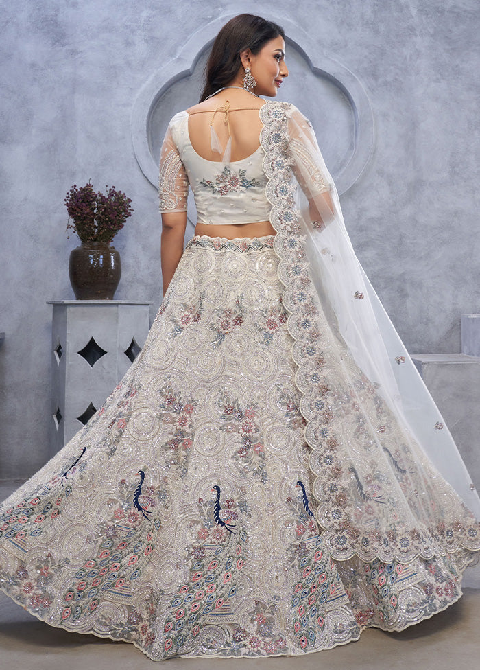 3 Pc Silver Net Semi Stitched Lehenga Set Online Online With Mastercard