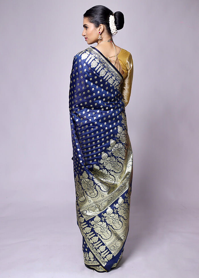 Blue Banarasi Silk Saree With Blouse Piece Sale Genuine