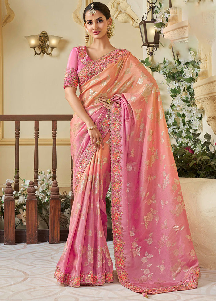 Pink Spun Silk Saree With Blouse Piece Cheap Pice Wholesale