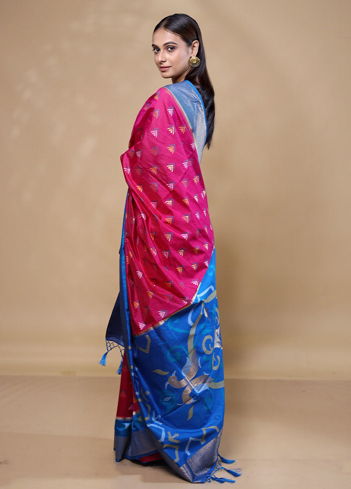 Blue Dupion Silk Saree With Blouse Piece Supply