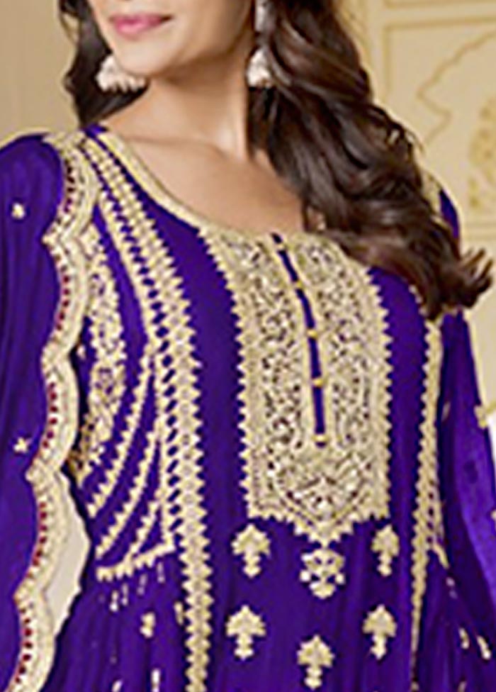 3 Pc Purple Semi Stitched Silk Suit Set Online Online Cheap Pice