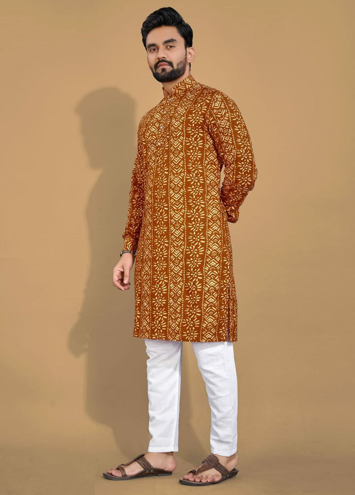 Mustard Cotton Kurta And Pajama Set Low Shipping Fee Online