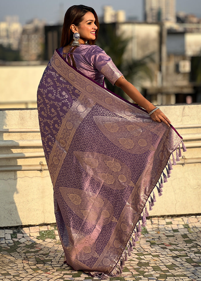 Purple Banarasi Silk Saree With Blouse Piece Cheap Low Pice Fee Shipping