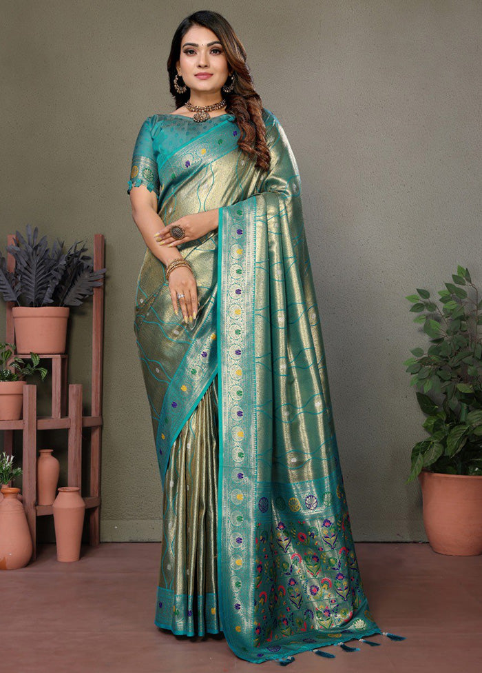 Sea Green Banarasi Silk Saree With Blouse Piece Tumblr Sale Online