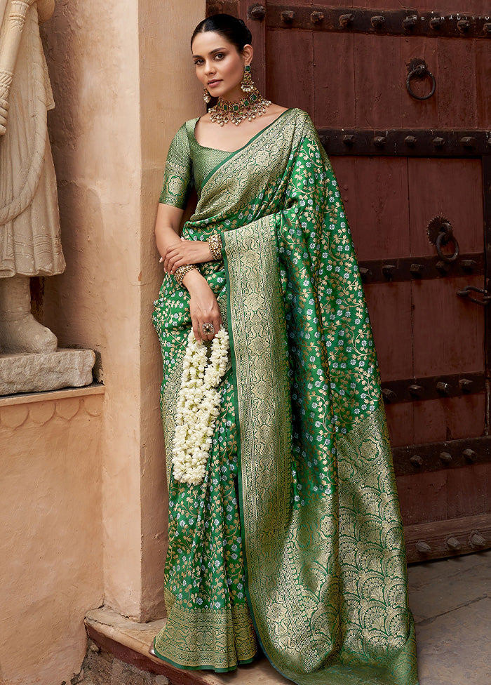 Green Banarasi Silk Saree With Blouse Piece Outlet Original