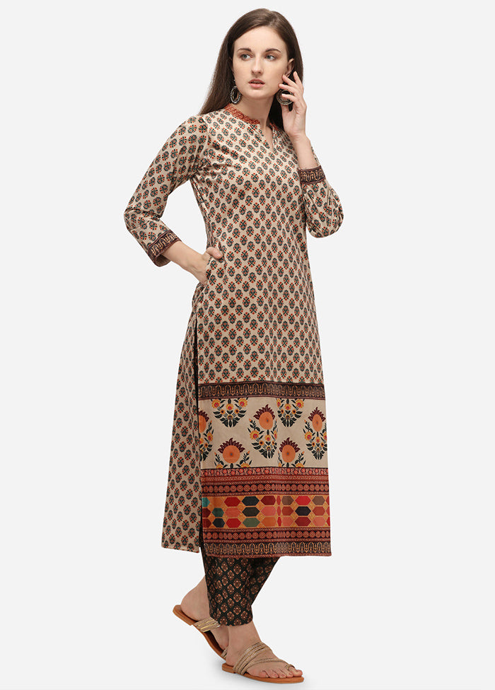 2 Pc Beige Readymade Velvet Kurti Set Great Deals Cheap Pice