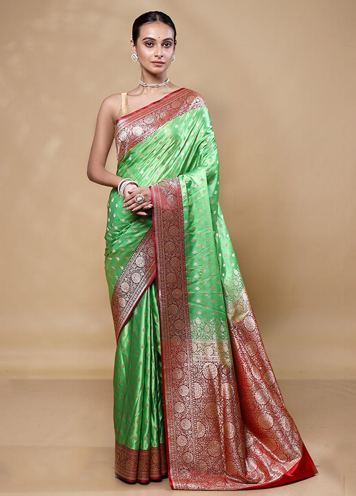 Green Banarasi Silk Saree With Blouse Piece Newest