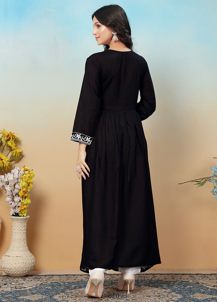 2 Pc Black Readymade Rayon Long Kurti Set Buy Cheap Pre Order