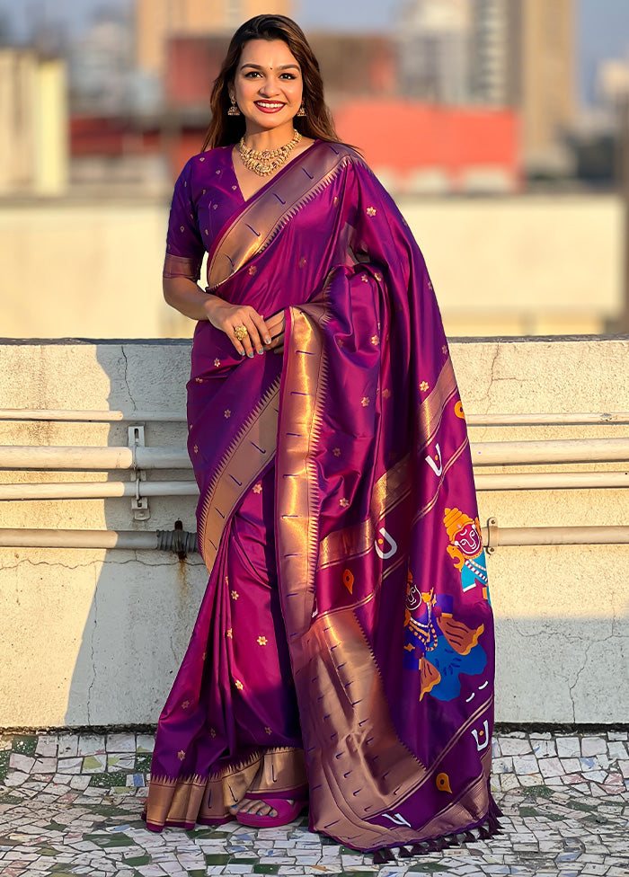 Purple Spun Silk Saree With Blouse Piece The Cheapest For Sale