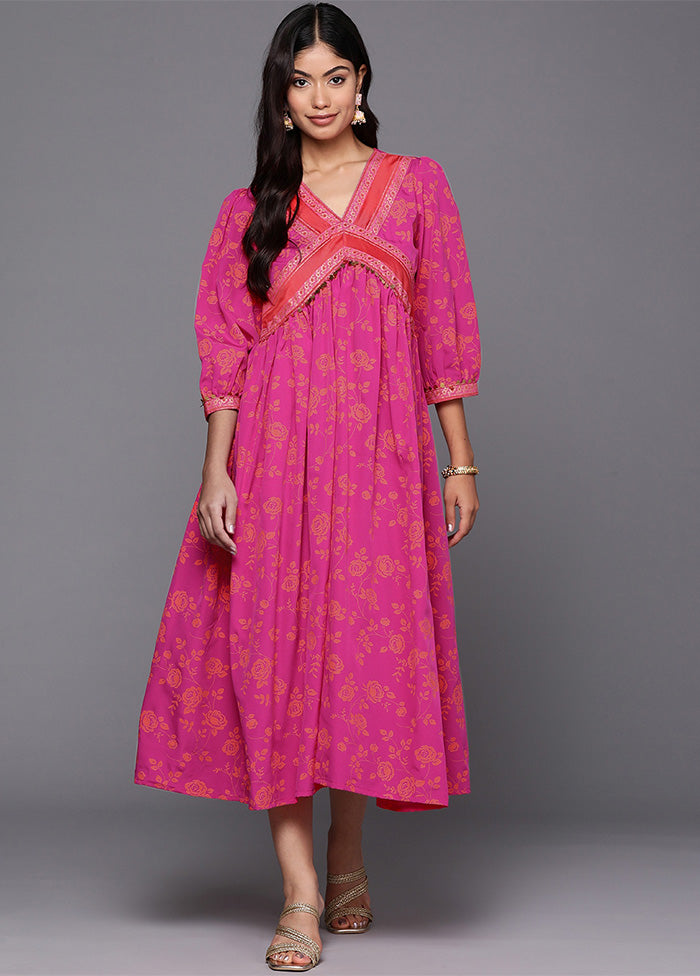 Pink Readymade Silk Indian Dress Buy Cheap With Credit Card