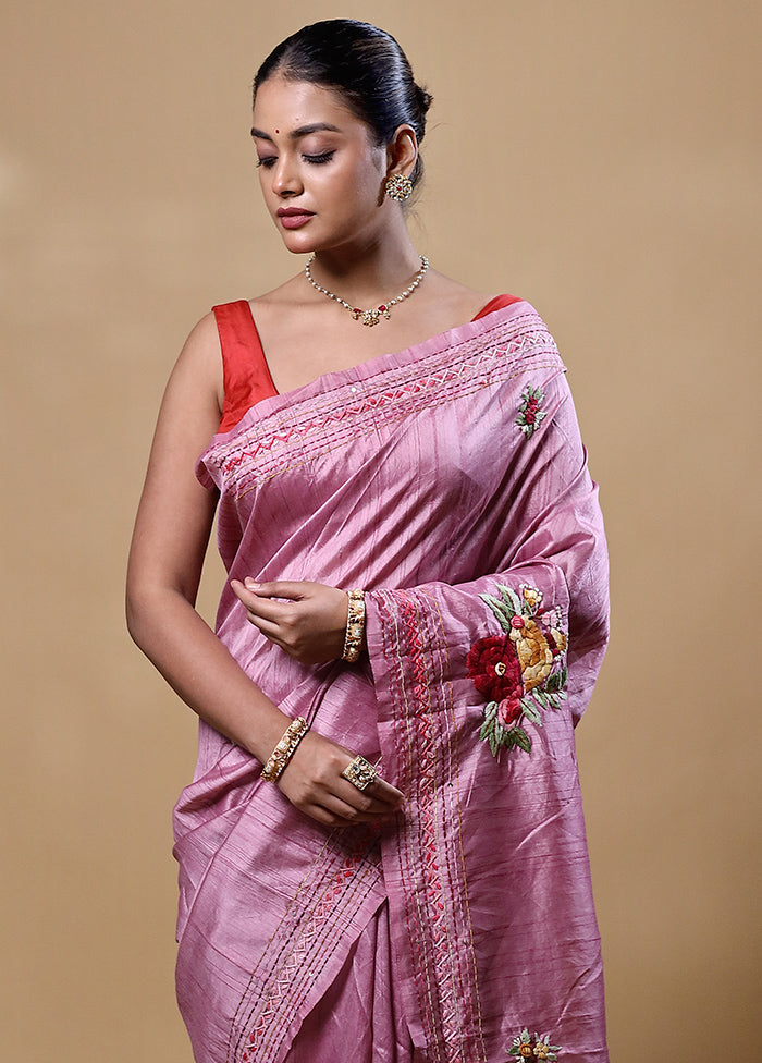 Pink Dupion Silk Saree With Blouse Piece Sale Affordable