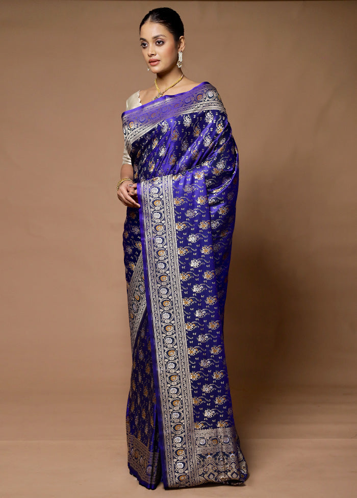 Blue Handloom Uppada Pure Silk Saree With Blouse Piece Cheap Best Sale