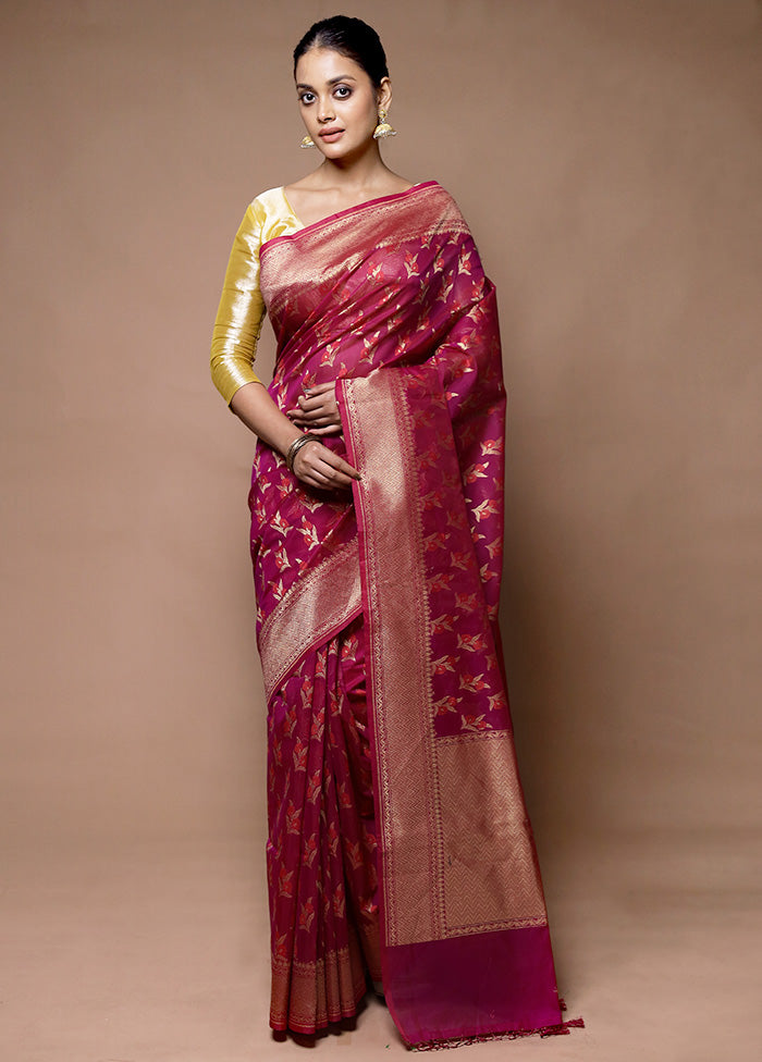 Pink Kora Silk Saree With Blouse Piece Sale Supply