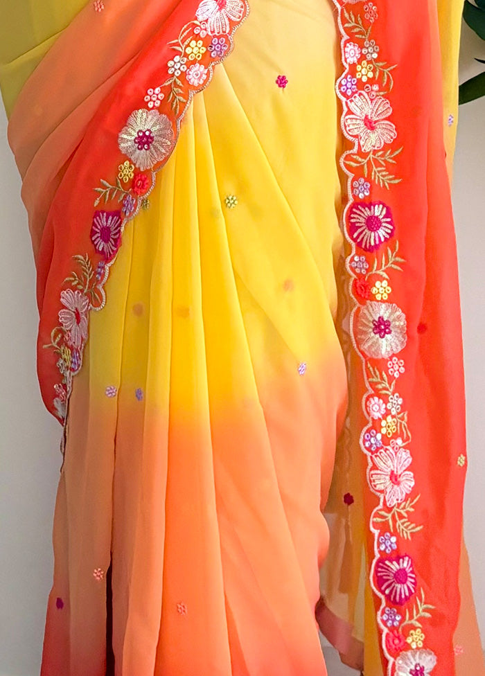 Multicolor Georgette Saree With Blouse Piece Sale Fast Delivery