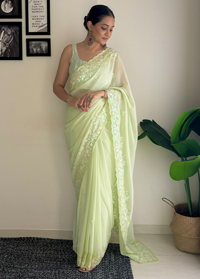 Pista Green Georgette Saree With Blouse Piece Looking For Online