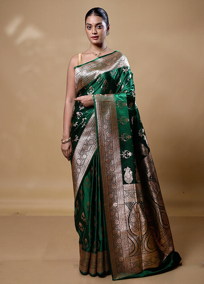 Green Banarasi Silk Saree With Blouse Piece Original Cheap Pice