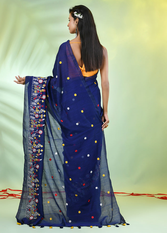 Blue Cotton Saree With Blouse Piece Best Wholesale For Sale