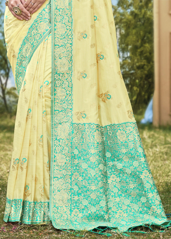 Light Yellow Spun Silk Saree With Blouse Piece Sale Shop