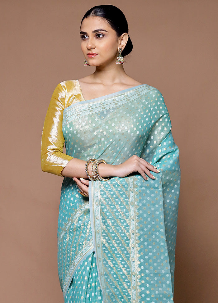 Blue Kora Silk Saree With Blouse Piece Sale In China