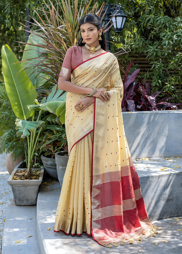 Cream Tussar Silk Saree With Blouse Piece Discount Popular