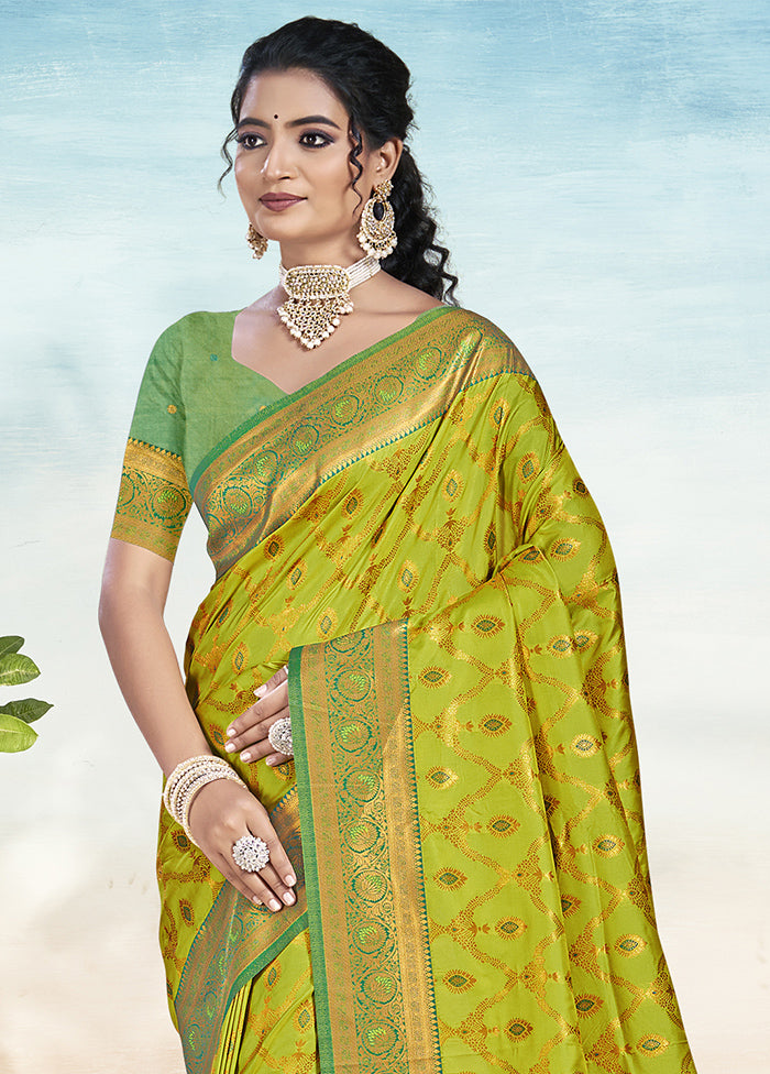 Olive Green Dupion Silk Saree With Blouse Piece Sale Wiki