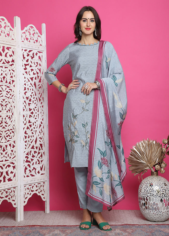 3 Pc Grey Unstitched Silk Suit Set Huge Surprise For Sale