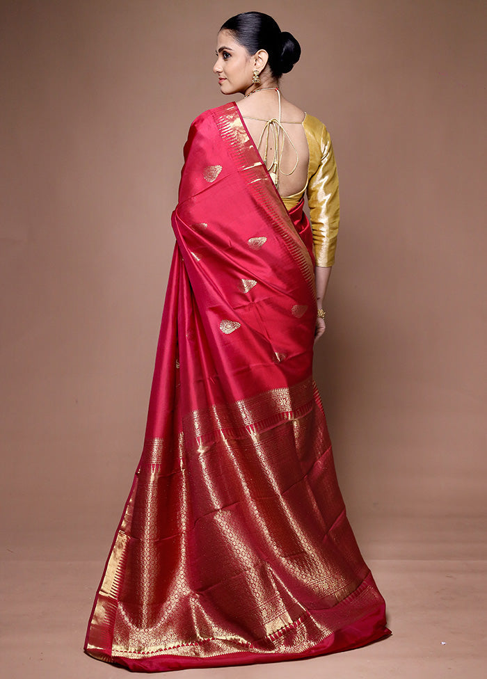 Red Handloom Kanchipuram Pure Silk Saree With Blouse Piece Clearance Purchase