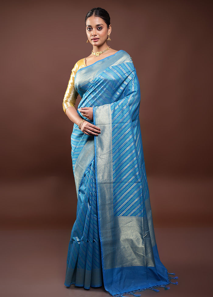 Blue Kora Silk Saree With Blouse Piece Clearance Largest Supplier