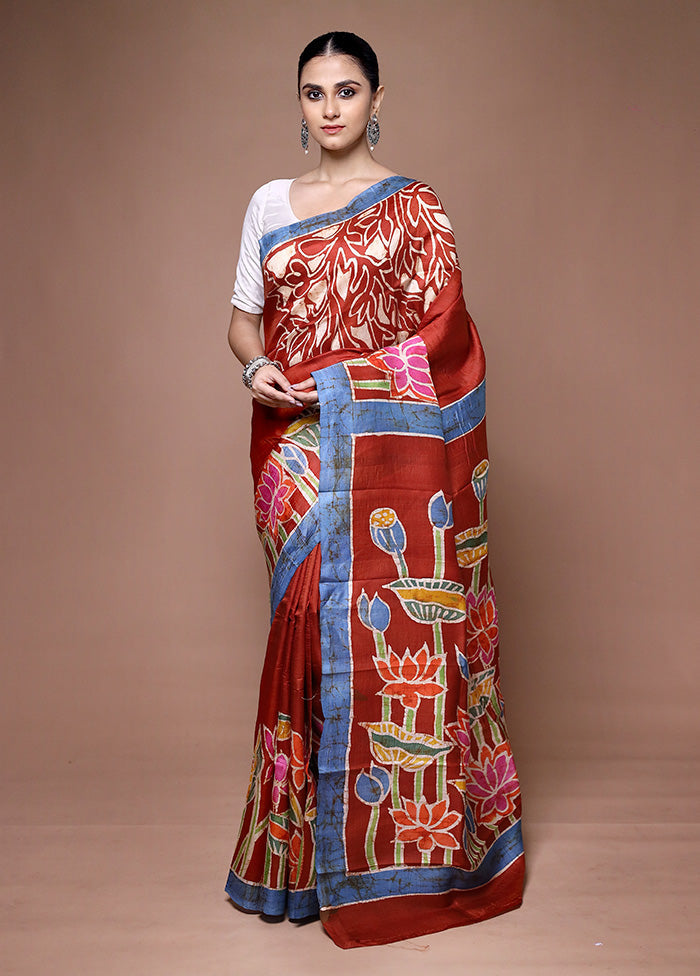 Maroon Printed Pure Silk Saree Without Blouse Piece Sale Outlet Locations