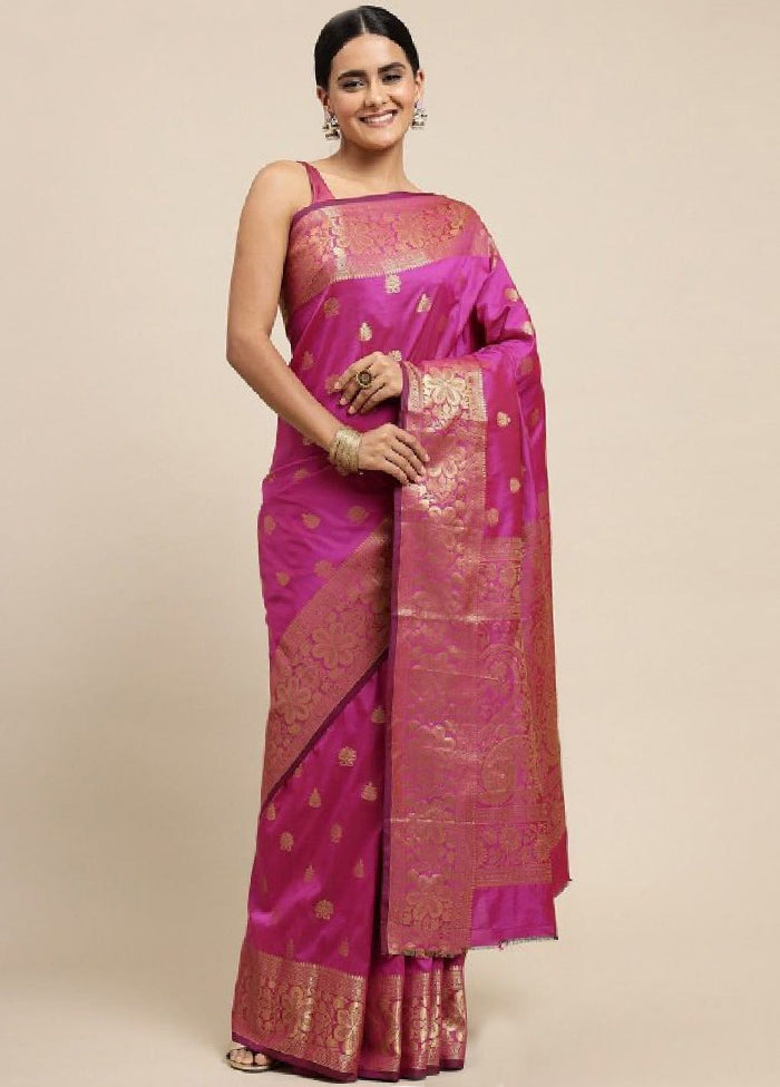 Pink Banarasi Silk Saree With Blouse Piece Where To Buy Low Pice