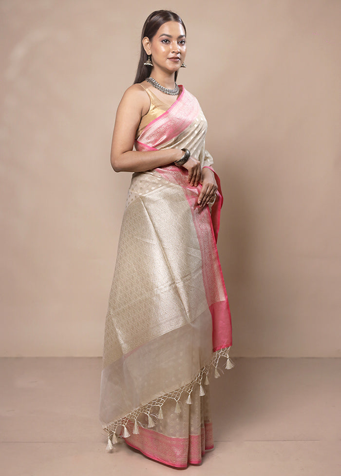 Off White Kora Silk Saree With Blouse Piece Cheap Sale Cheapest