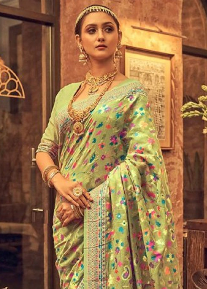 Pista Green Banarasi Silk Saree With Blouse Piece In China Cheap Online