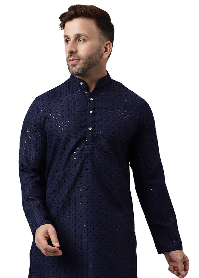 Navy Blue Silk Embroidered Kurta Cheapest Pice