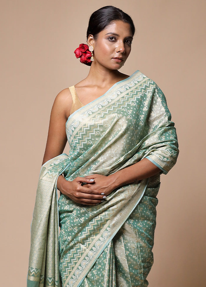 Green Tissue Silk Saree With Blouse Piece Cheapest Sale Online