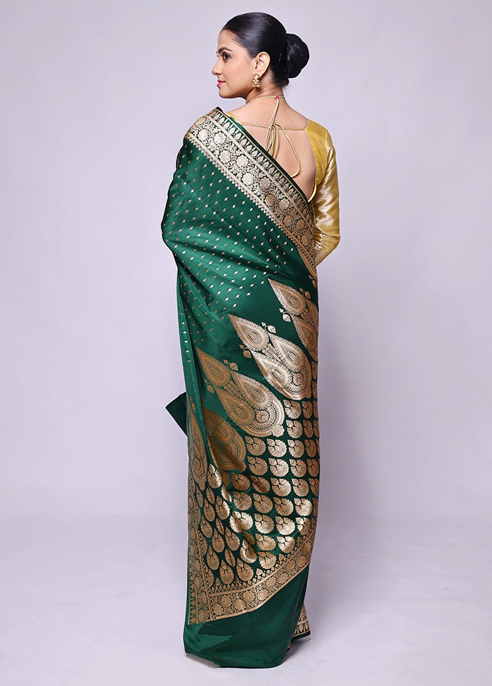 Green Banarasi Silk Saree With Blouse Piece Cheap Sale Big Discount