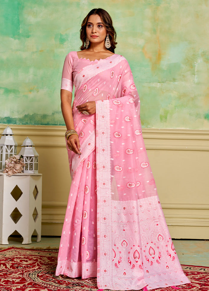 Pink Cotton Saree With Blouse Piece Fashionable Cheap Online