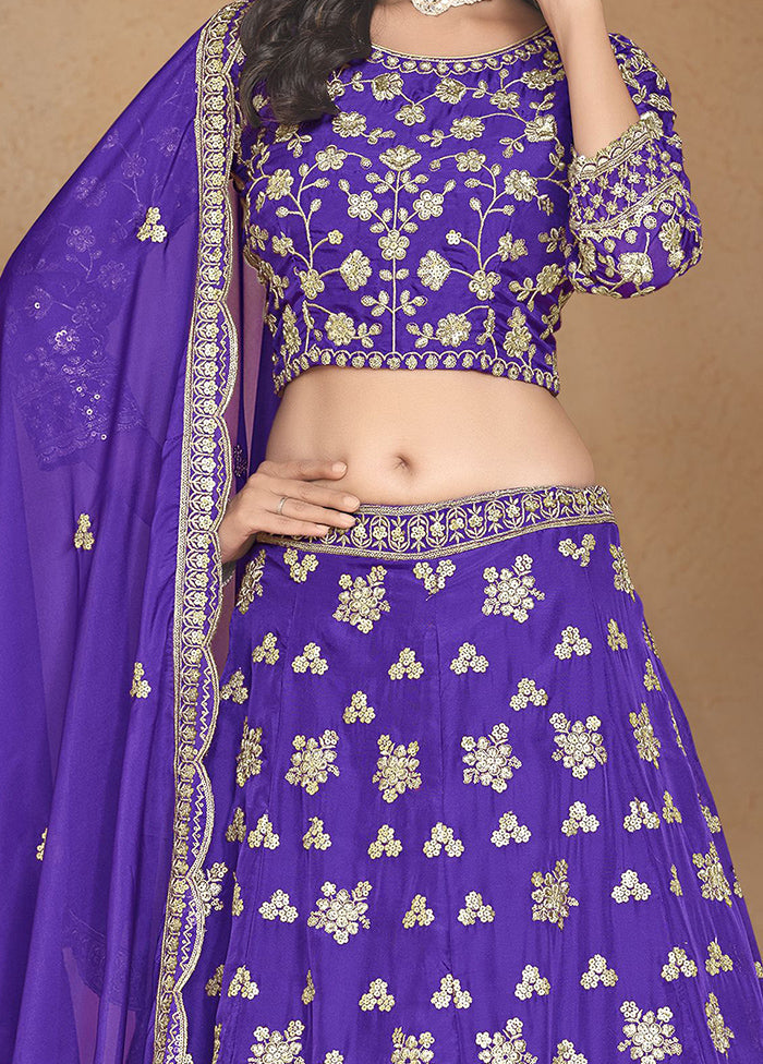 3 Pc Purple Net Semi Stitched Lehenga Set Discount Low Shipping Fee