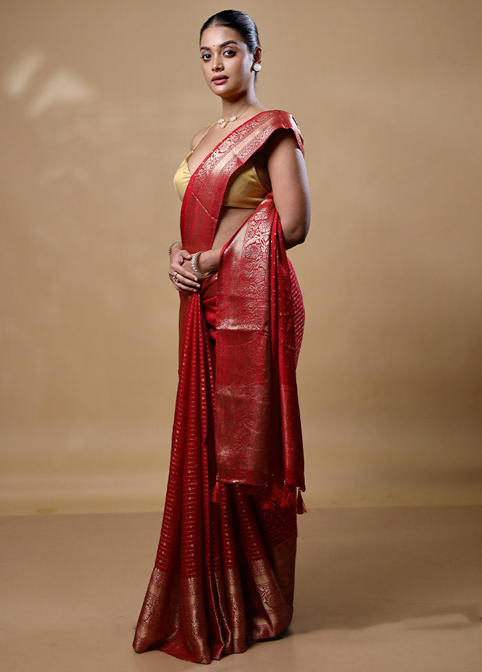 Red Dupion Silk Saree With Blouse Piece Sale Footlocker