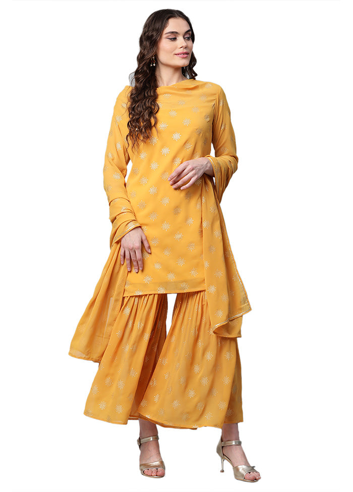 2 Pc Mustard Readymade Georgette Kurti Set Free Shipping View