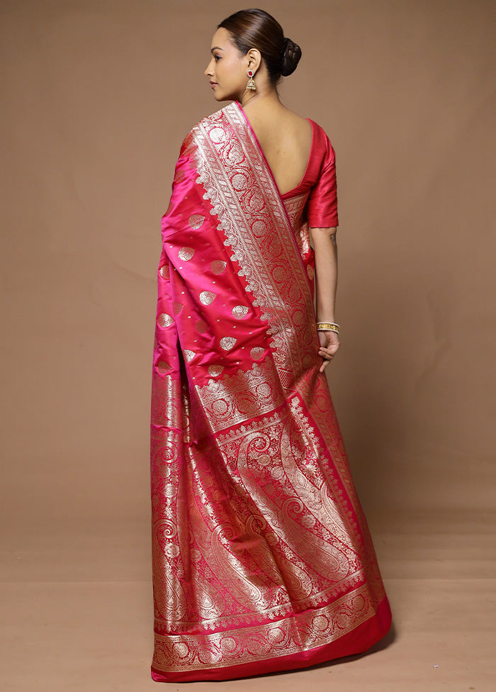 Pink Banarasi Silk Saree With Blouse Piece Cheap Very Cheap