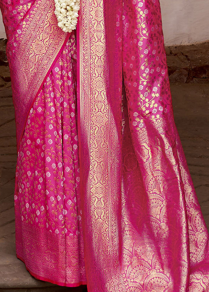 Pink Banarasi Silk Saree With Blouse Piece Discount Cheap Online