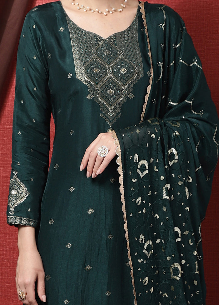 3 Pc Teal Unstitched Silk Suit Set Real Sale Online