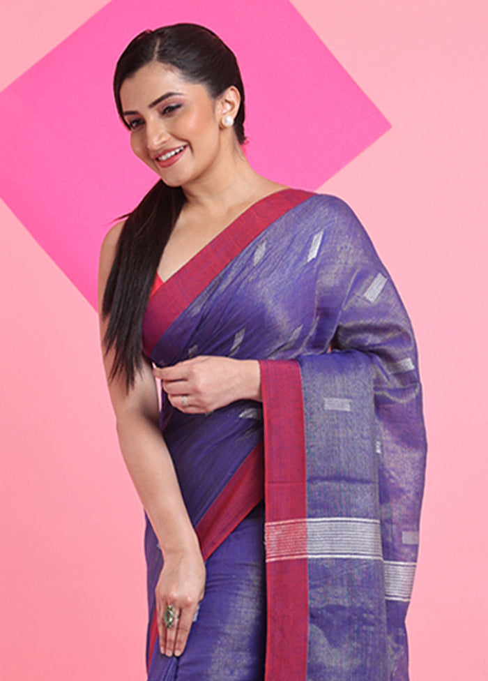 Blue Spun Silk Saree With Blouse Piece Sale With Paypal