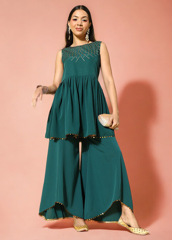 2 Pc Green Readymade Silk Tunic Set Clearance From China