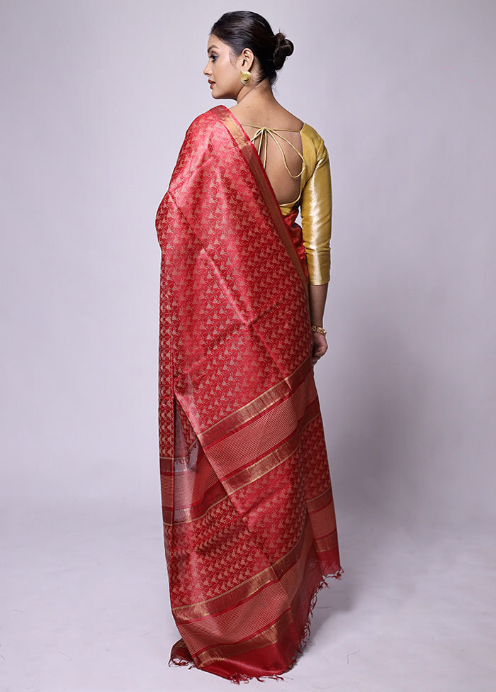 Pink Tussar Silk Saree With Blouse Piece Sale Pre Order