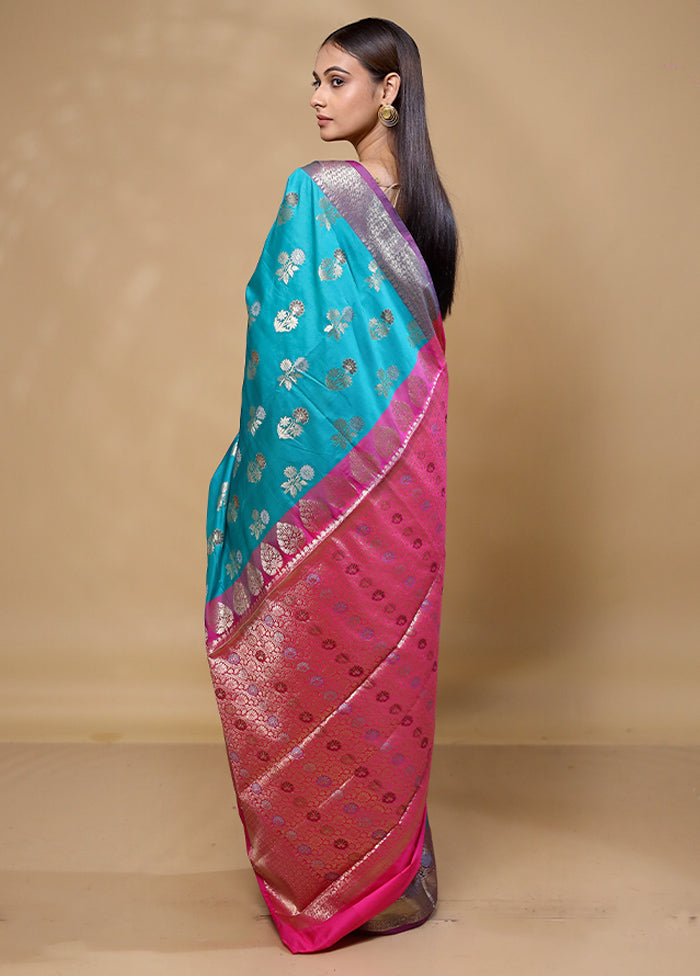 Blue Dupion Silk Saree With Blouse Piece Choice Online